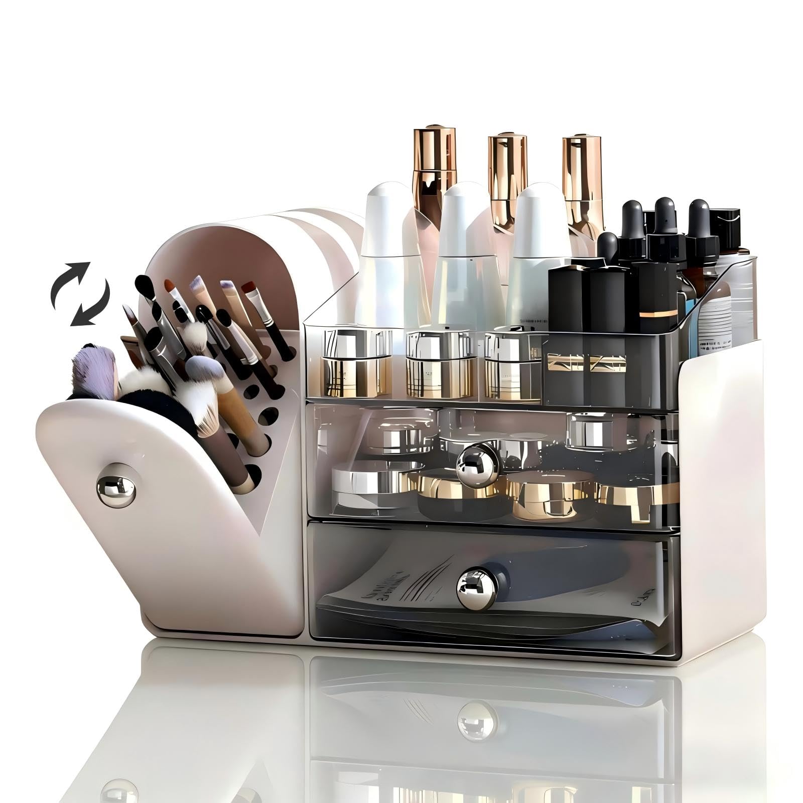 RONGZHIERK front view of vanity organizer showing neat storage benefit
