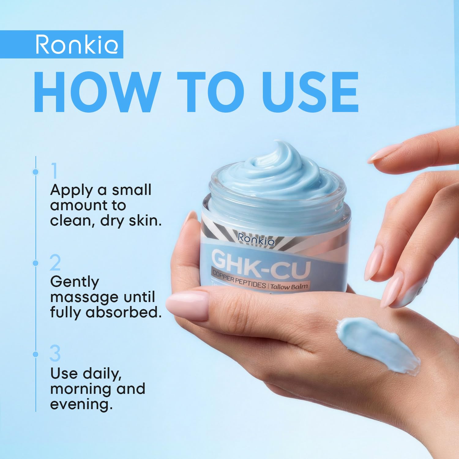 RONKIE jar on nightstand beside skincare items showing routine-ready restorative benefit
