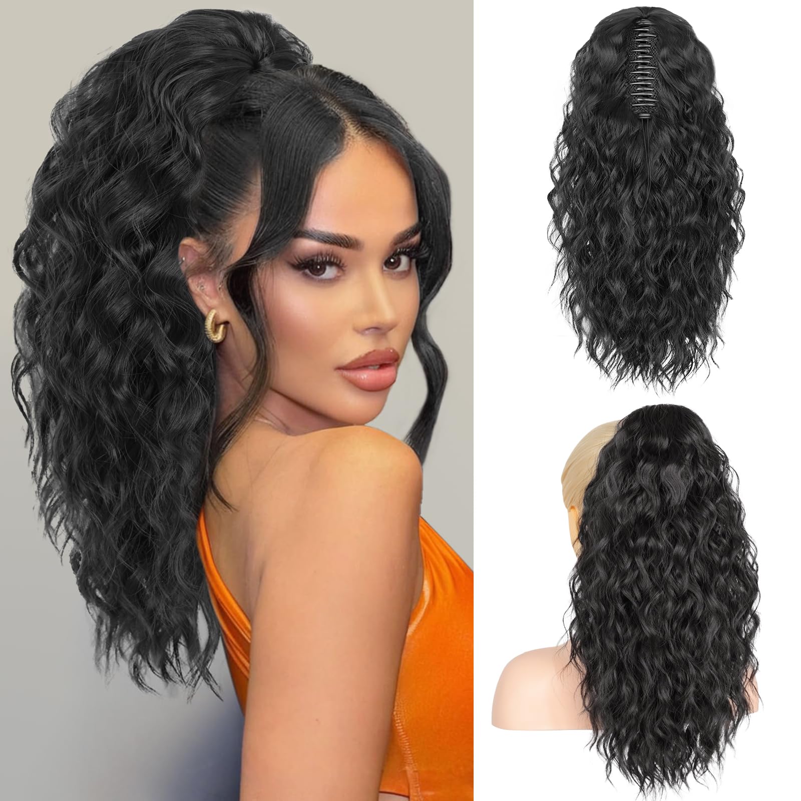 RONTAYA front view of black claw clip ponytail showing natural volume benefit