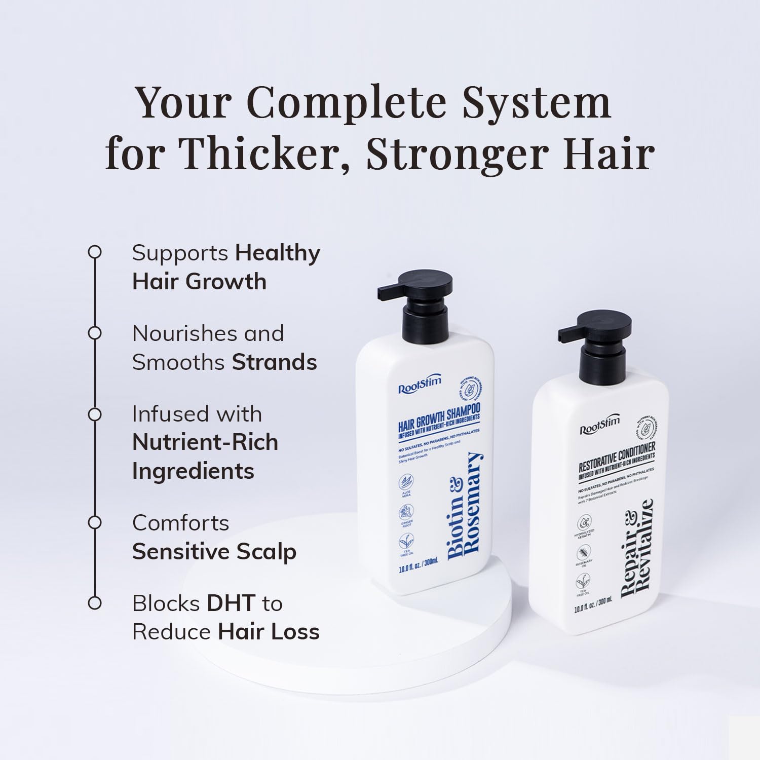 RootStim shampoo texture close-up demonstrating gentle lather and nourishing botanicals for scalp comfort