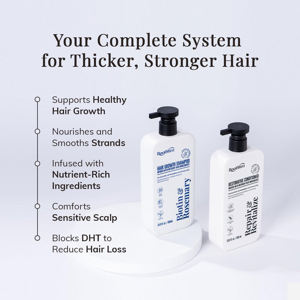 RootStim shampoo texture close-up demonstrating gentle lather and nourishing botanicals for scalp comfort