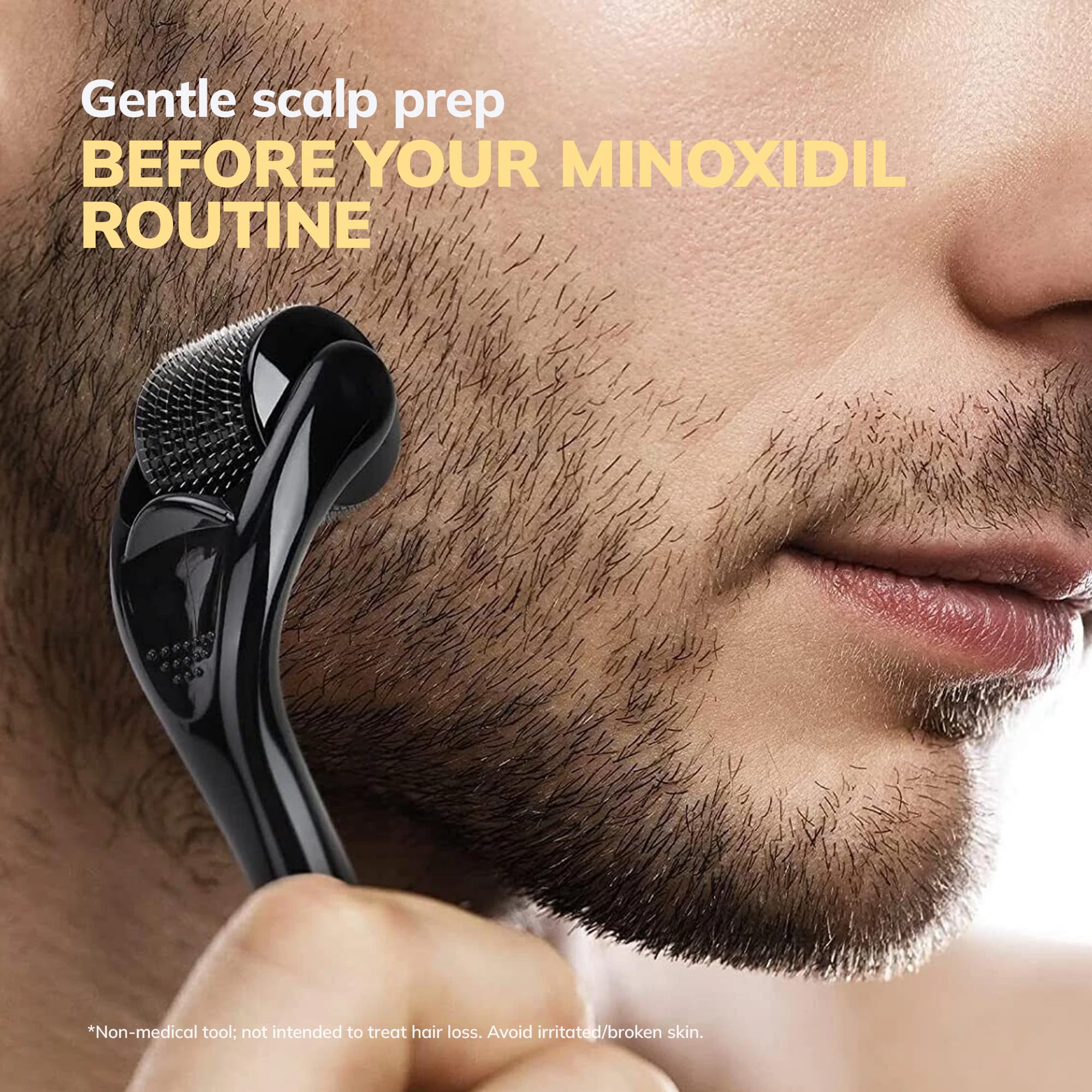 RootStim spray applied to hairline demonstrating targeted coverage benefit