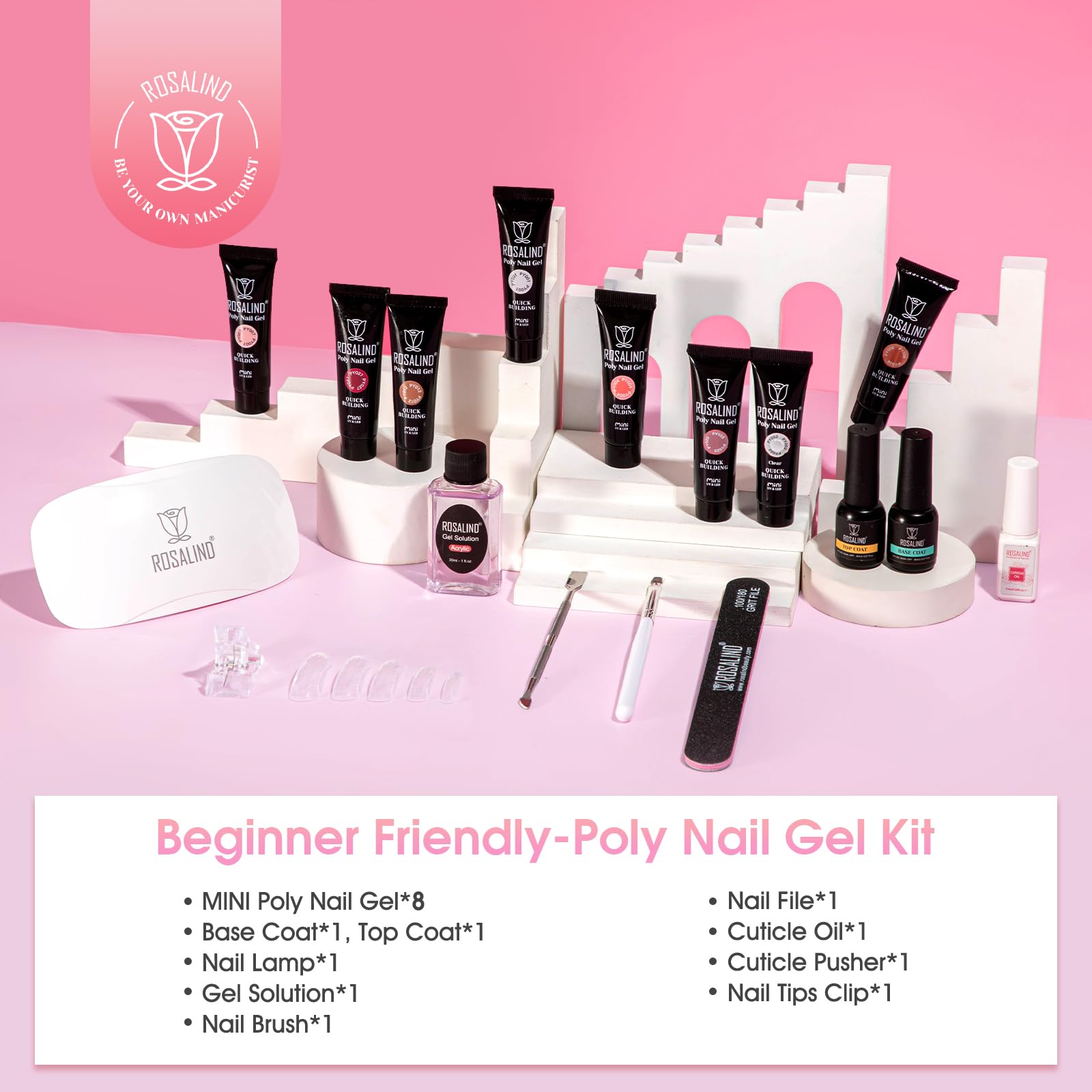 ROSALIND eight poly gel color tubes displayed for variety benefits