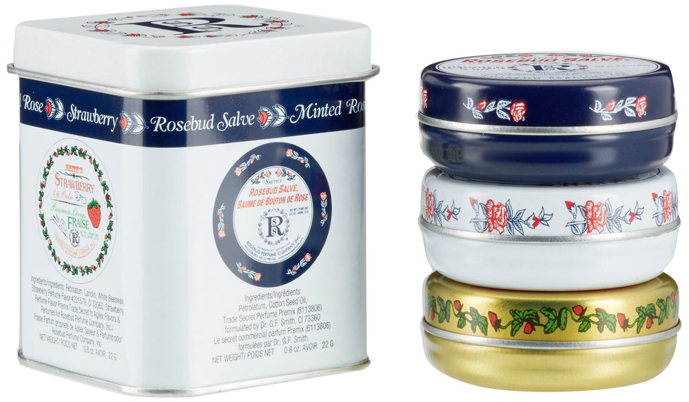 ROSEBUD SALVE next to wallet showing compact 0.8 oz travel convenience benefit
