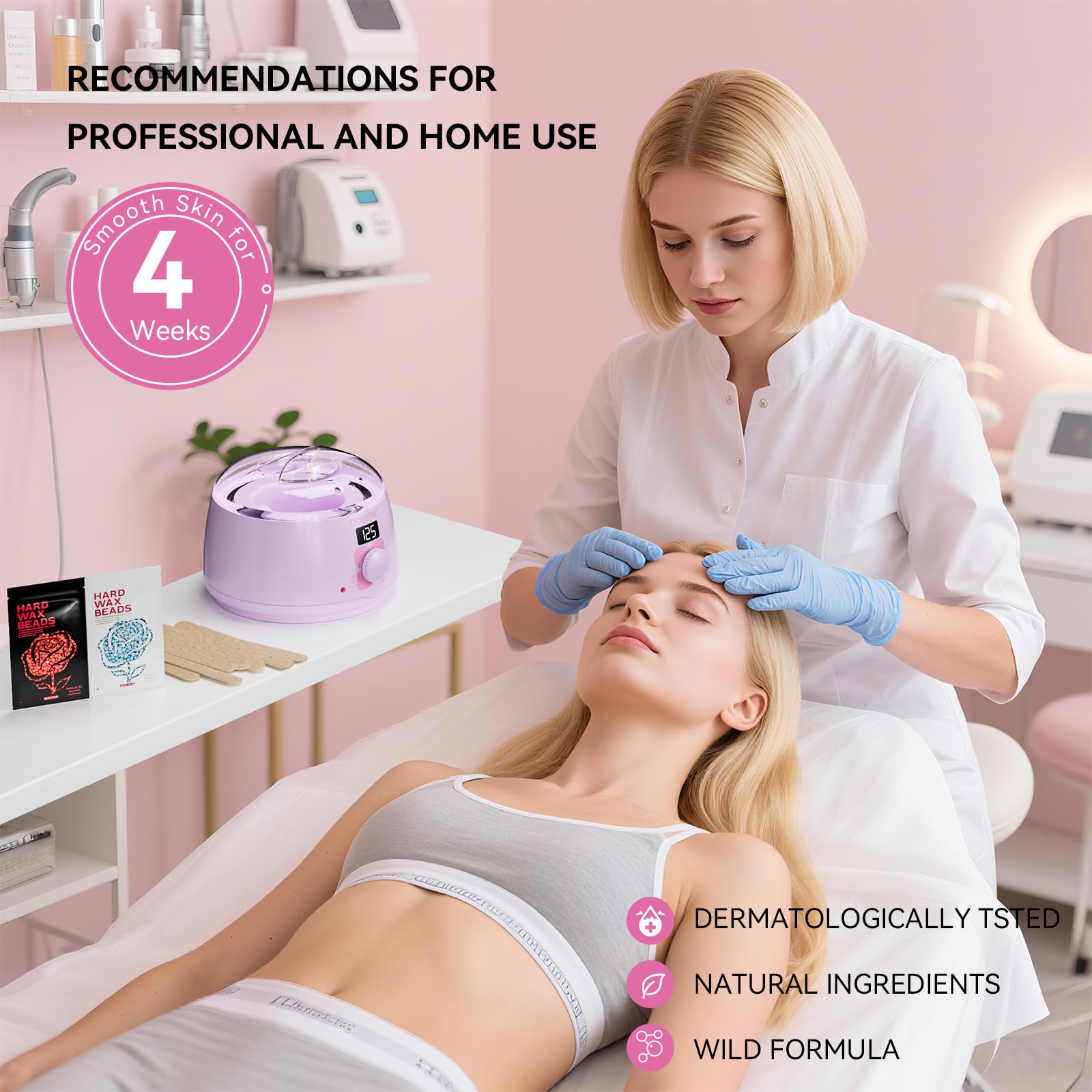 ROSEPIL facial wax application detail showing gentle formula for delicate skin