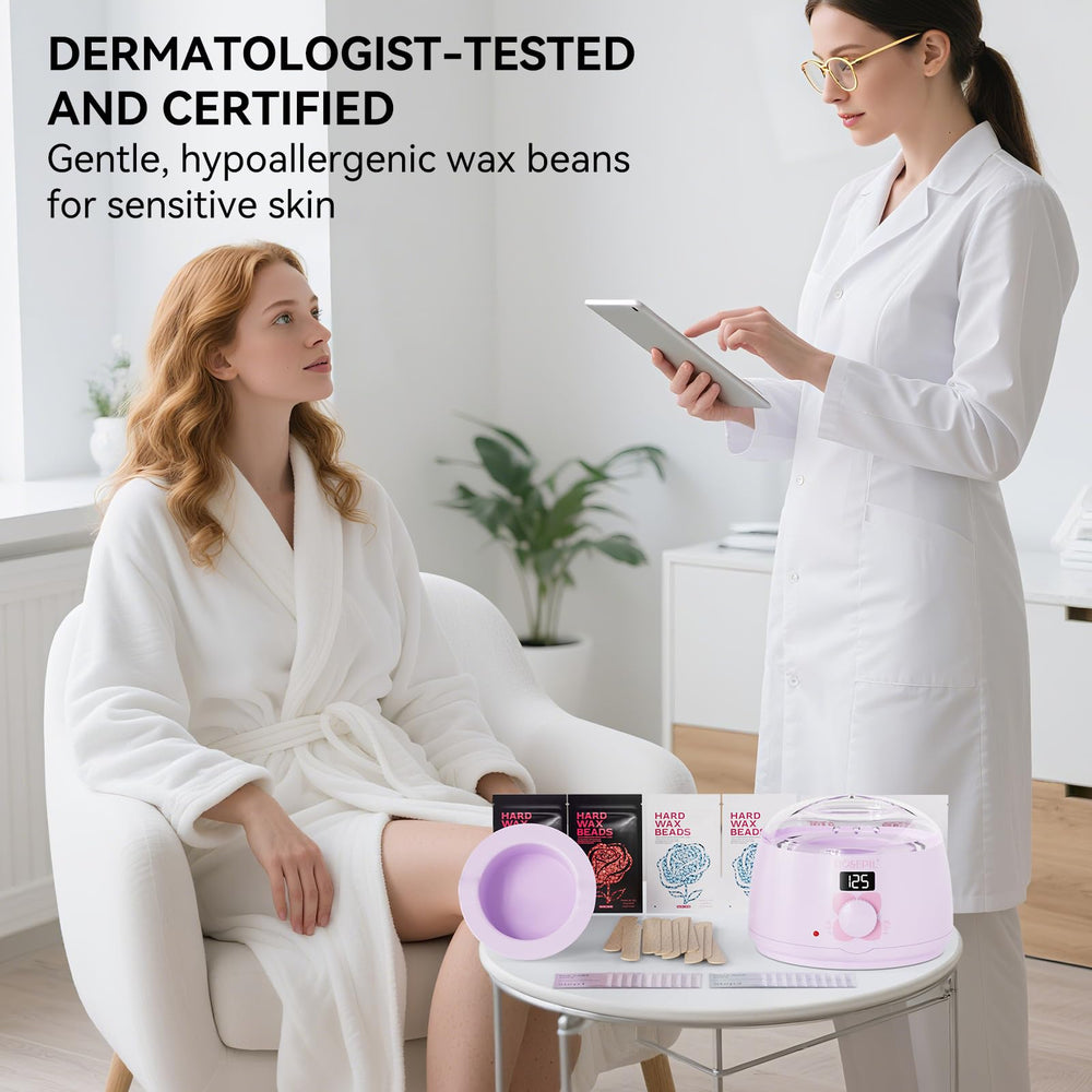 ROSEPIL packaging open to show all contents for convenient at-home waxing