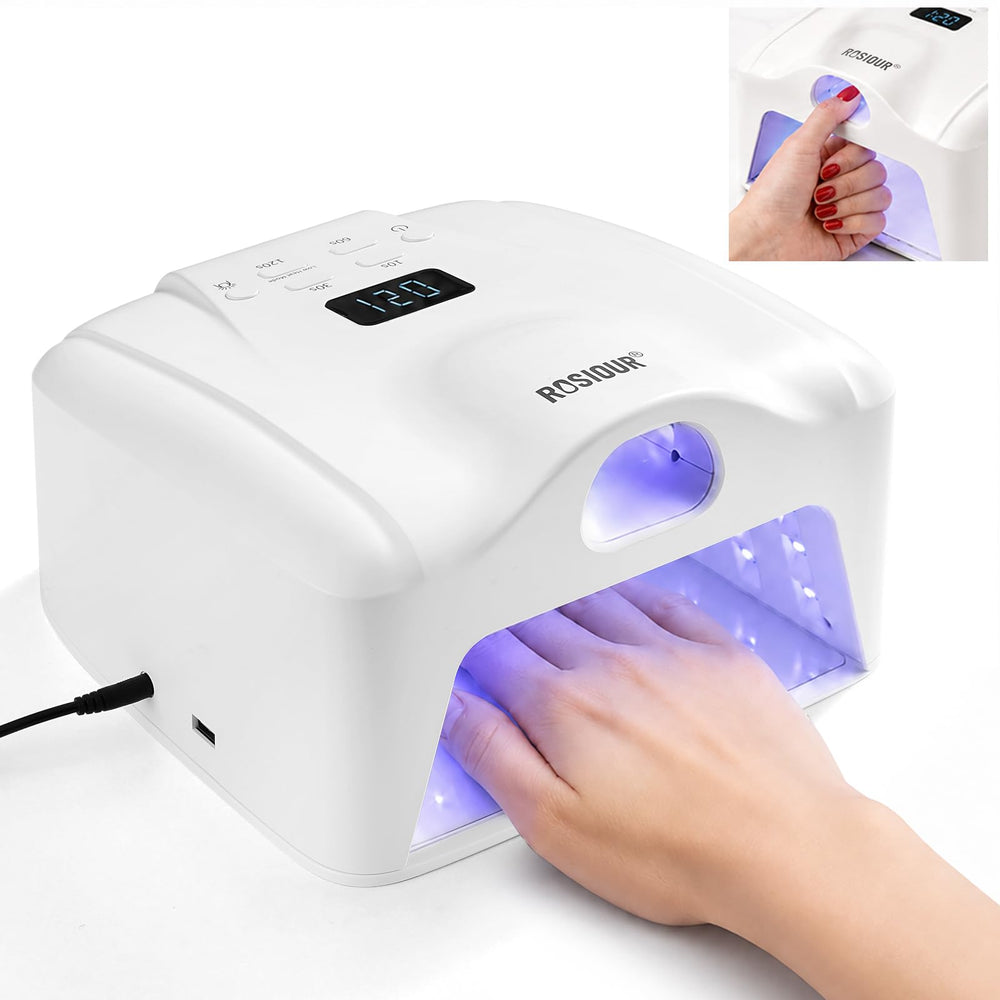 Rosiour lamp front view showing compact dual-port design and benefits