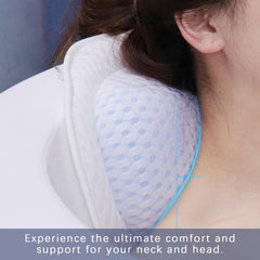 Roslim pillow positioned in tub showing in-use neck and back comfort