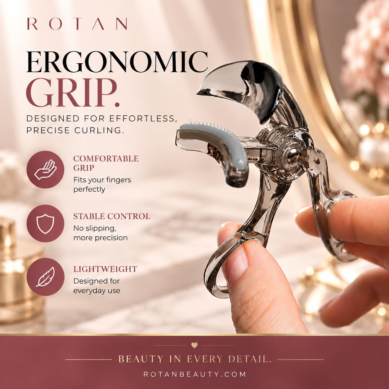 ROTAN next to a coin to show compact size for travel convenience