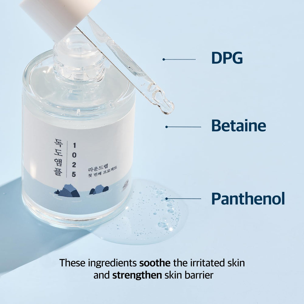 ROUND LAB ampule in a skincare routine demonstrating layering under moisturizer