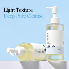 ROUND LAB cleansing oil texture on pump, lightweight feel for easy massage