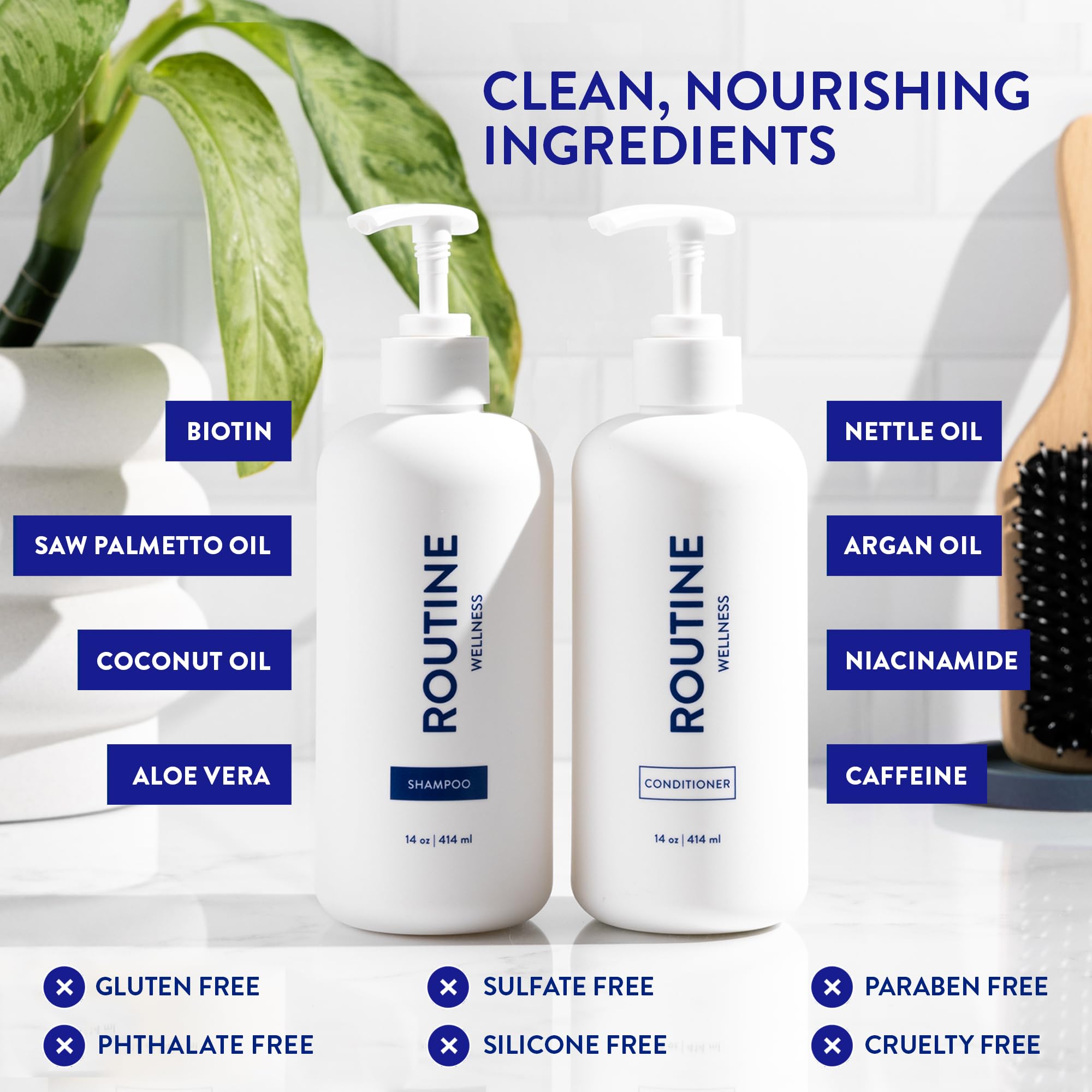 Routine Wellness shampoo lather on hair showing lightweight foam and gentle cleansing