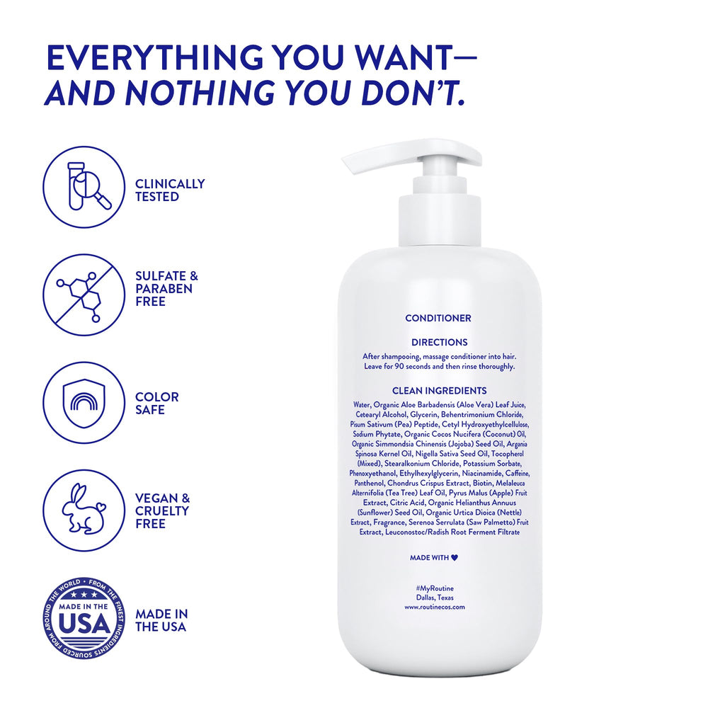 Routine Wellness conditioner staged in bathroom lifestyle scene for daily routine benefit
