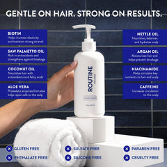 Routine Wellness conditioner applied in hand demonstrating easy application benefit