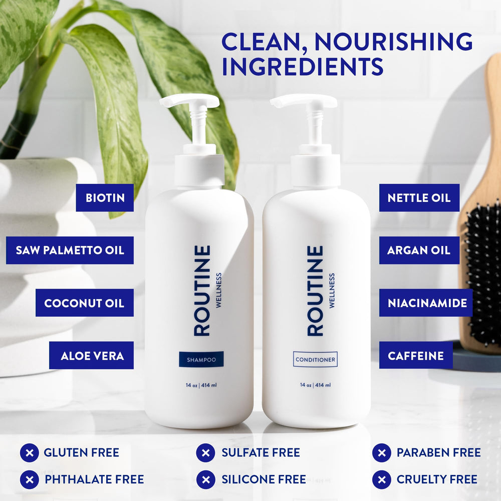 Routine Wellness duo staged in bathroom lifestyle, creates an uplifting routine
