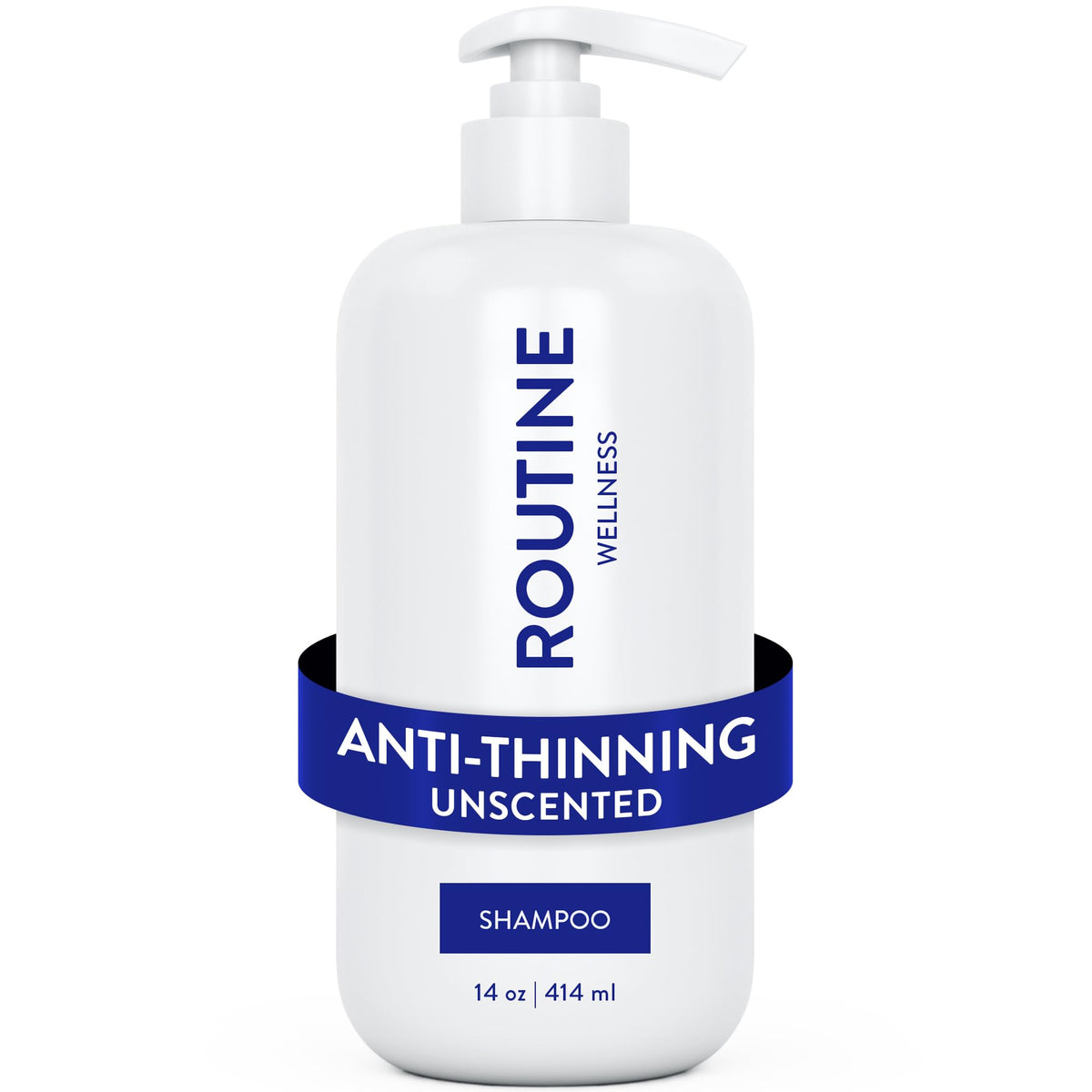 Routine Wellness front bottle view showing unscented volumizing shampoo benefits