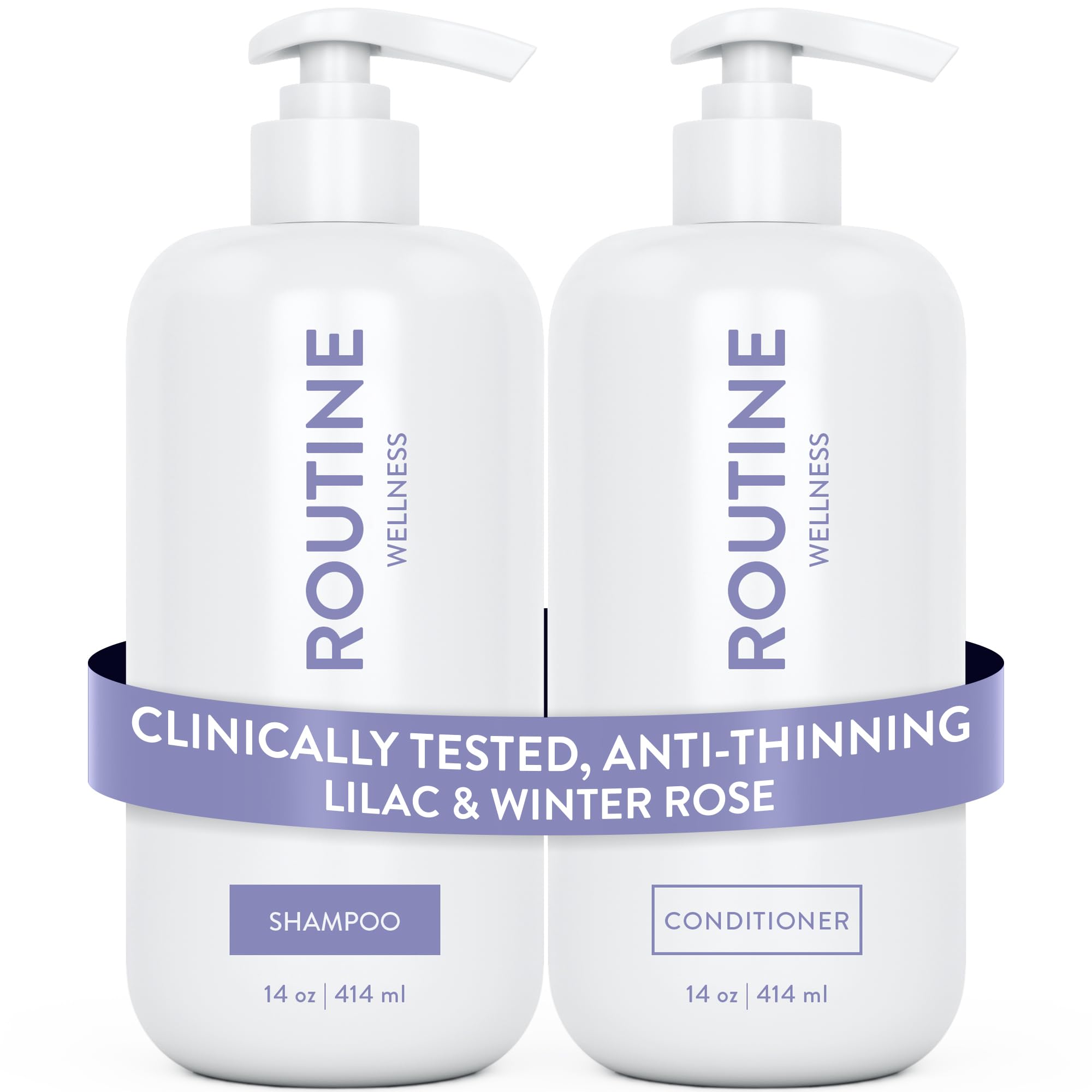 Routine Wellness front pack shot showing volumizing duo and confident results