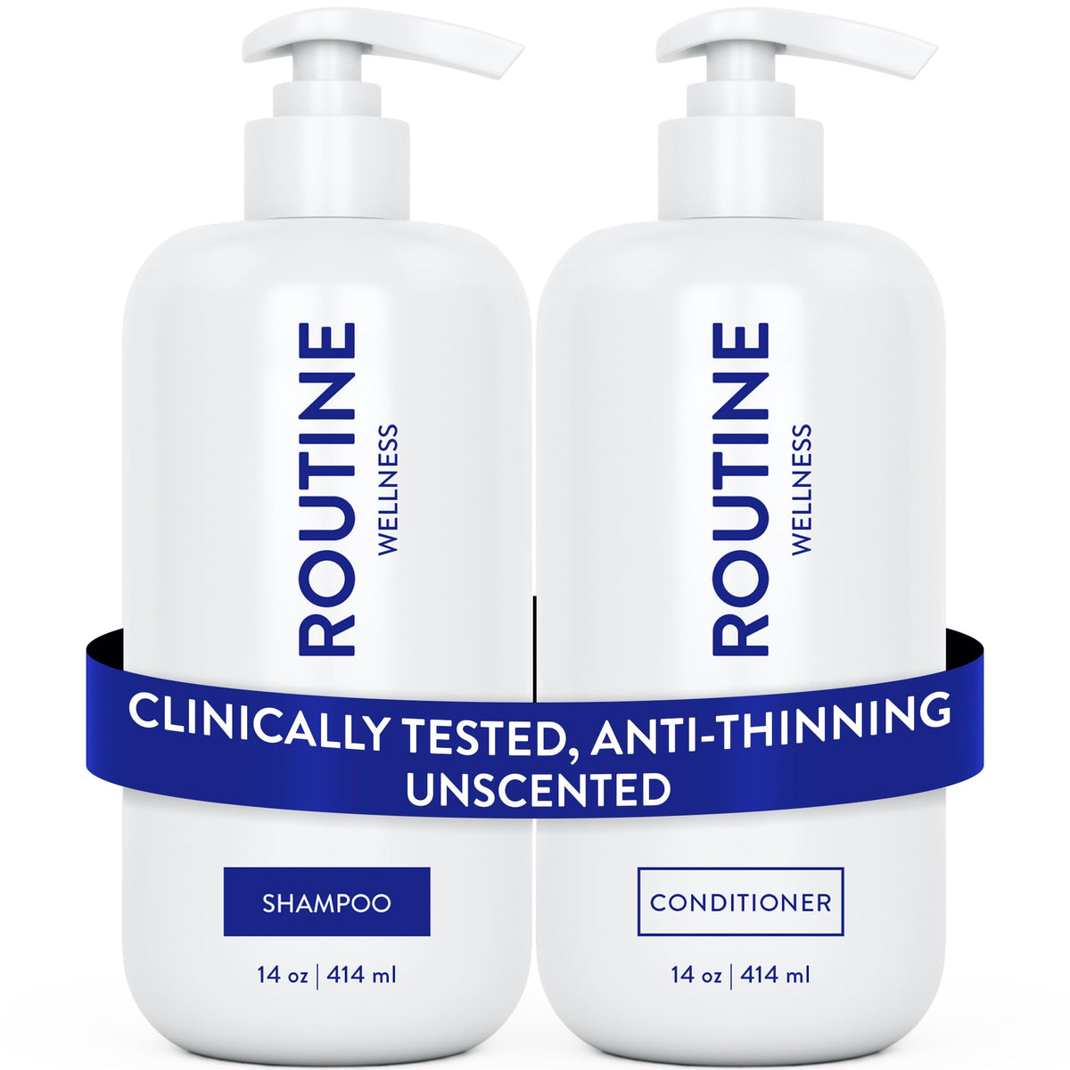 Routine Wellness front packaging showing anti-thinning shampoo and conditioner duo for fuller hair