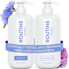 Routine Wellness front packaging showing shampoo and conditioner, confidence-boosting styling