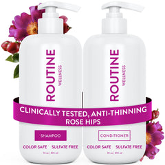 Routine Wellness front packaging of rose hips anti-thinning set showing product benefits