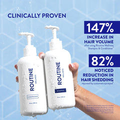 Routine Wellness shampoo texture close-up, lightweight formula for fuller-looking hair