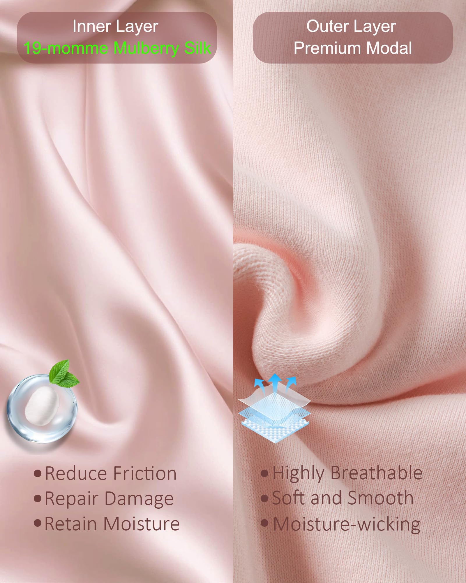 ROYBENS close-up of mulberry silk lining protecting hair moisture