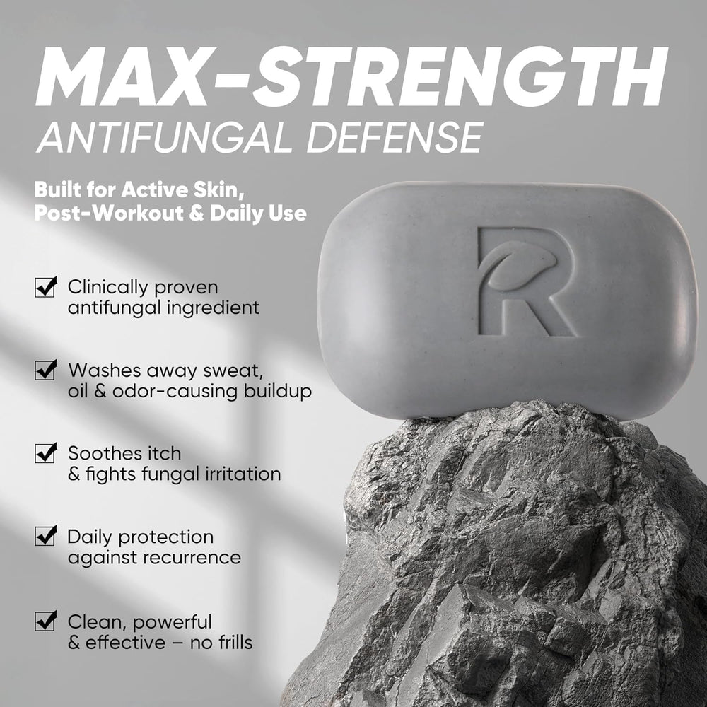 Roycederm soap bar close-up texture highlighting charcoal and volcanic ash cleaning power