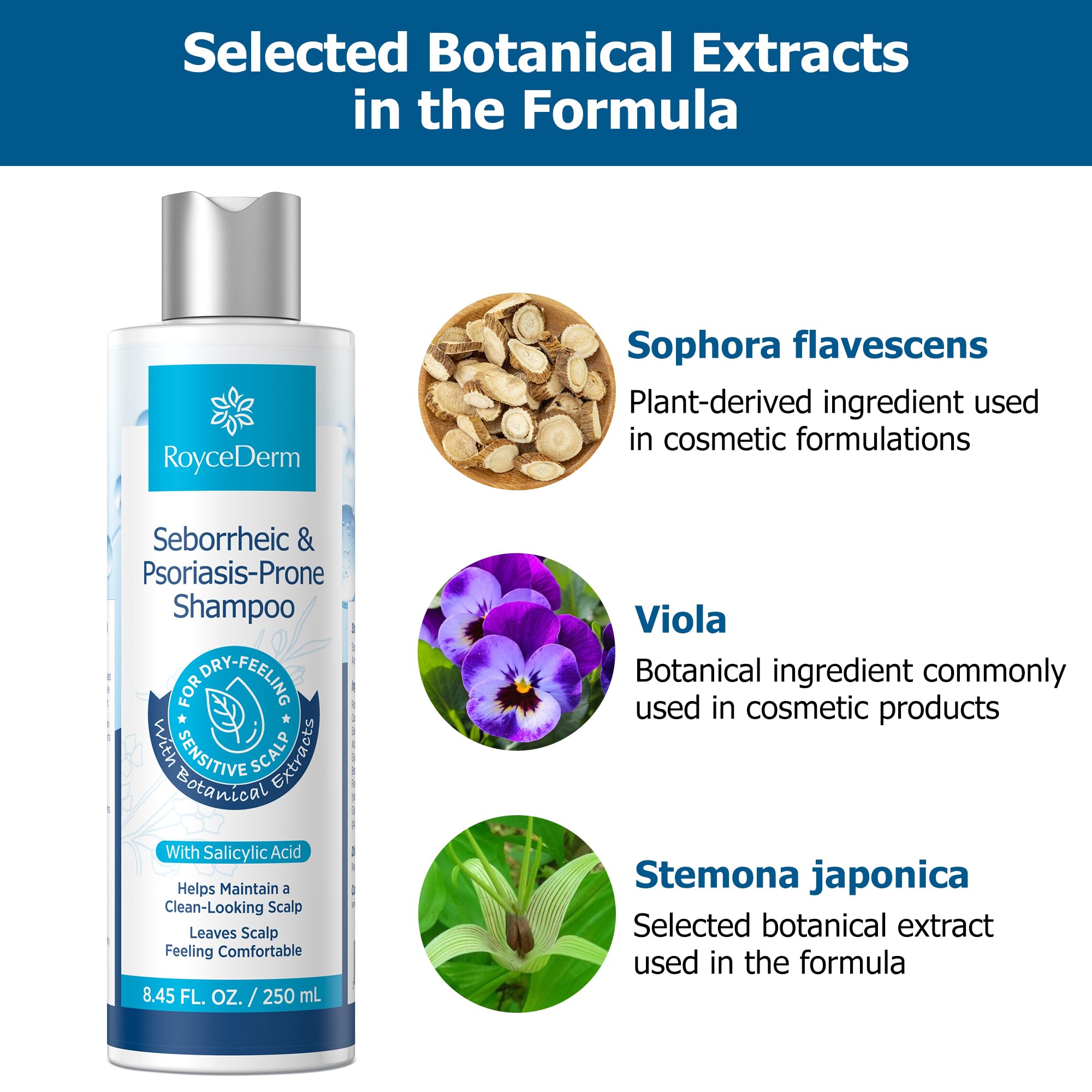 Roycederm shampoo staged in bathroom lifestyle encouraging daily use