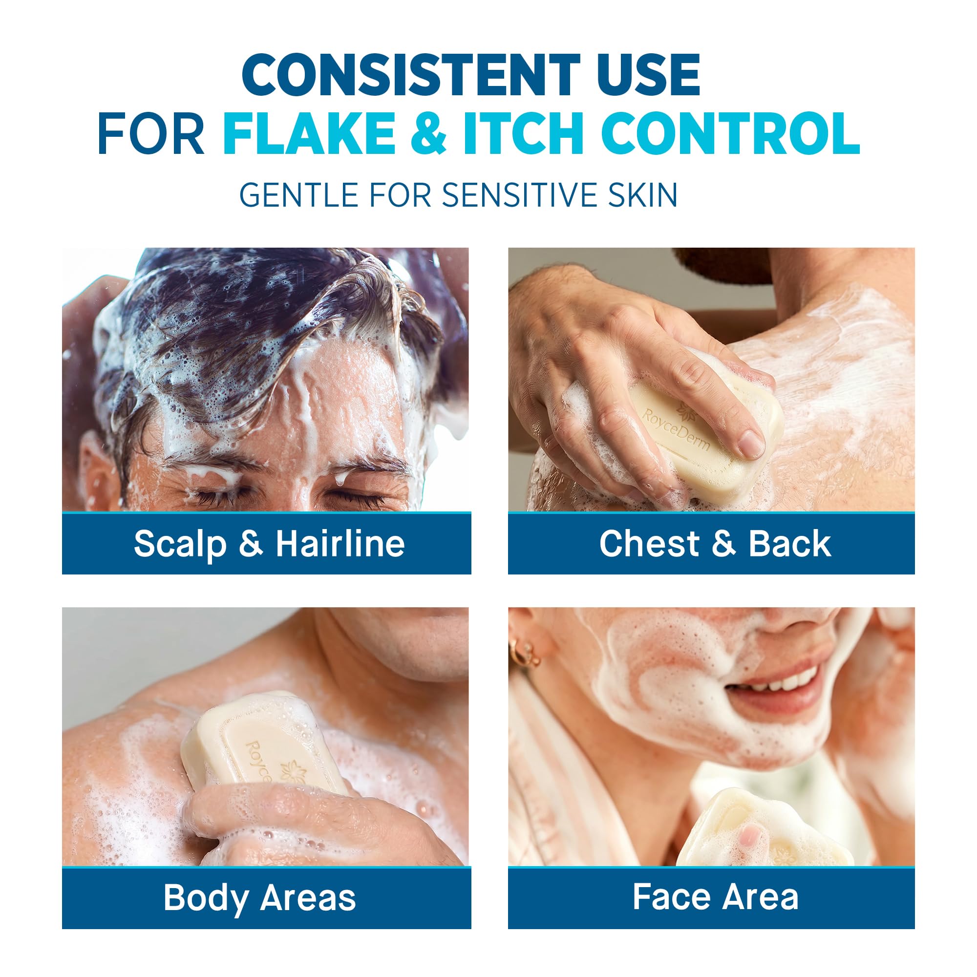 RoyceDerm creamy lather in hand demonstrating gentle cleansing