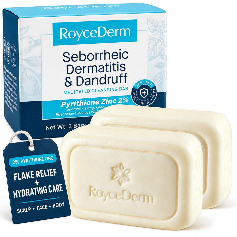RoyceDerm bar soap front packaging showing medicated zinc benefit