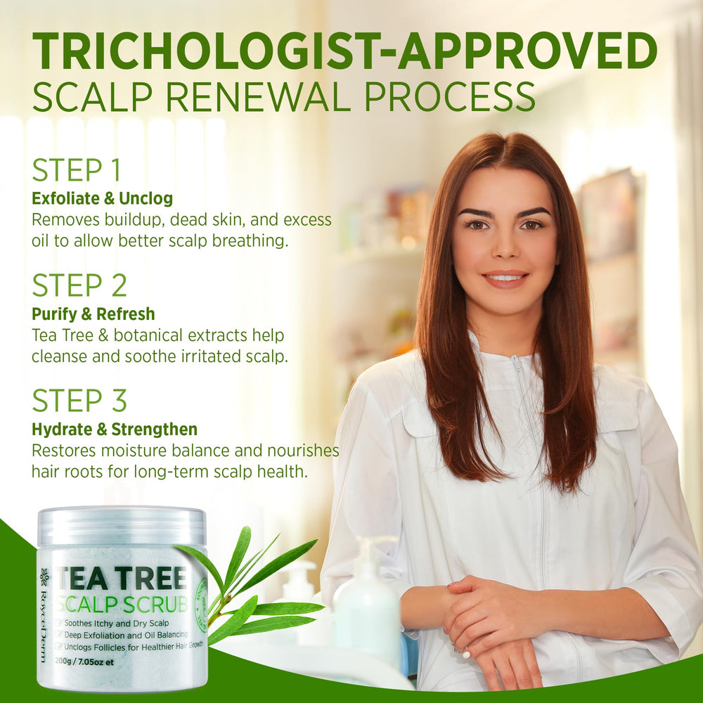 Roycederm ingredients display with tea tree, witch hazel, shea butter for purifying benefits