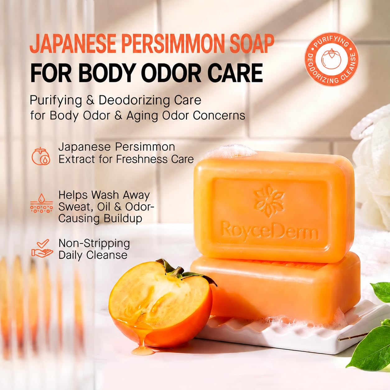 Roycederm soap bar close-up texture highlighting creamy lather benefit