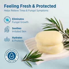 RoyceDerm soap lather on palm demonstrating gentle cleansing and foam