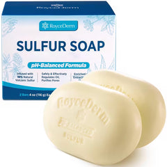 Roycederm soap front packaging showing two bars and benefits