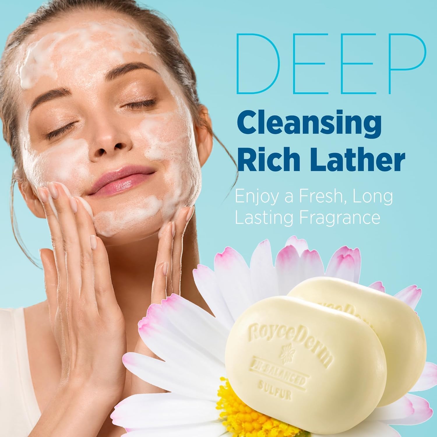 Roycederm soap lather in hand demonstrating gentle cleansing action