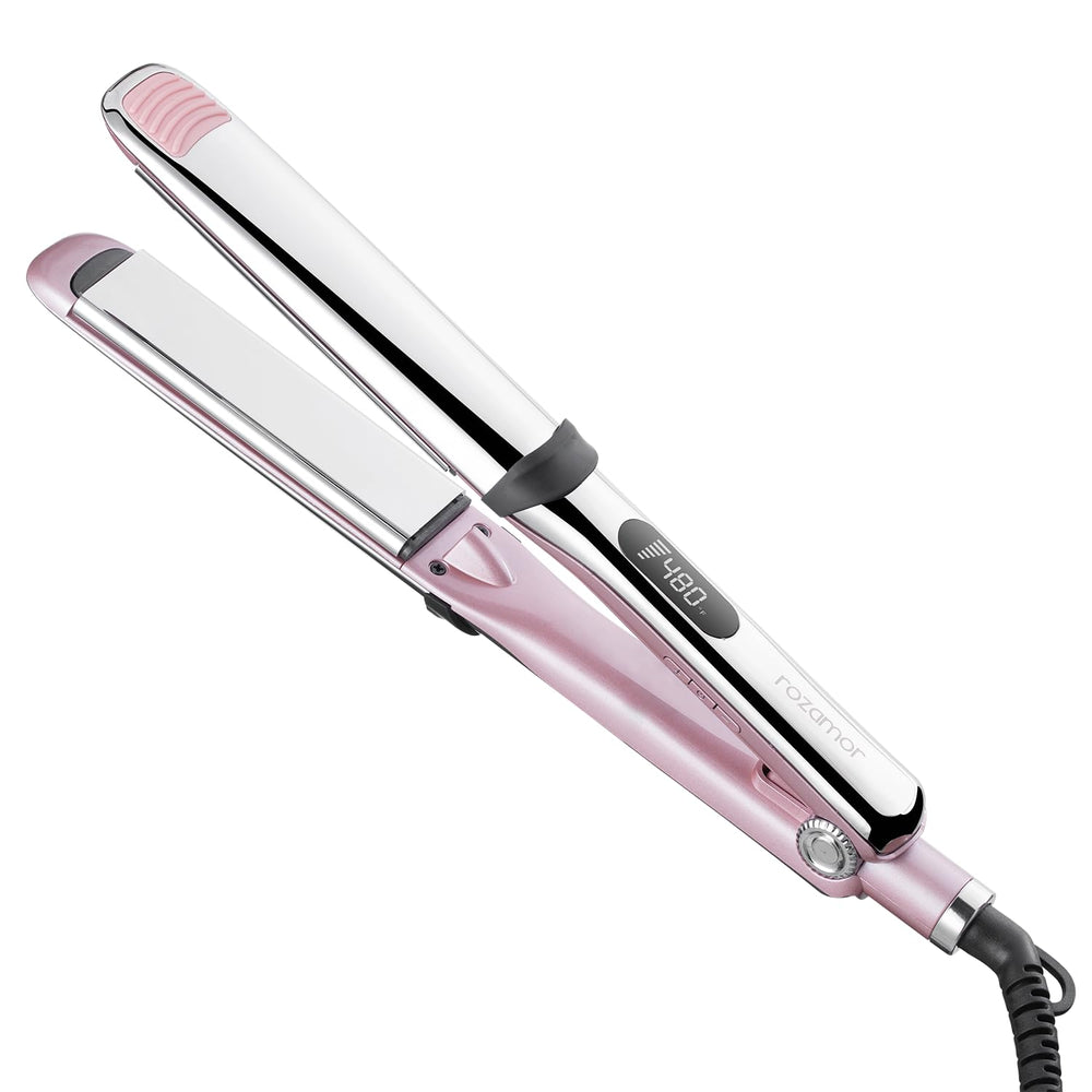 Rozamor front view of flat iron showing sleek housing and plates for precise styling