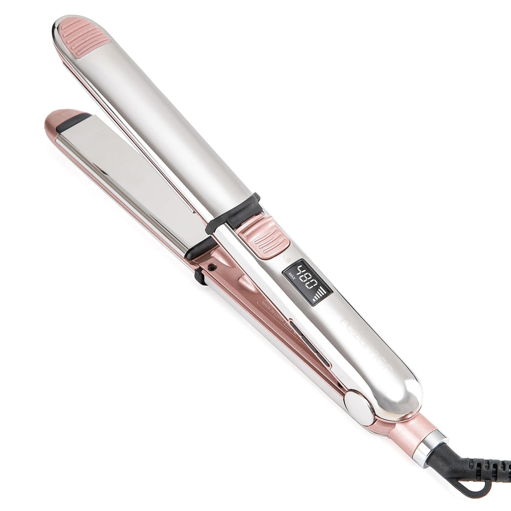 rozamor front angled flat iron showing sleek design and easy handling