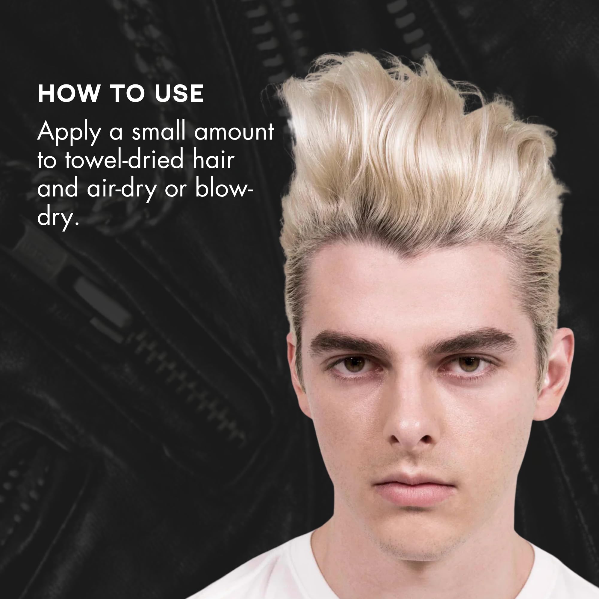 R+Co MOTORCYCLE before and after styled hair showing improved texture and shine