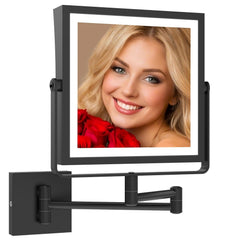 Ruacq matte black front view showing sleek dual-sided mirror and benefits of space-saving