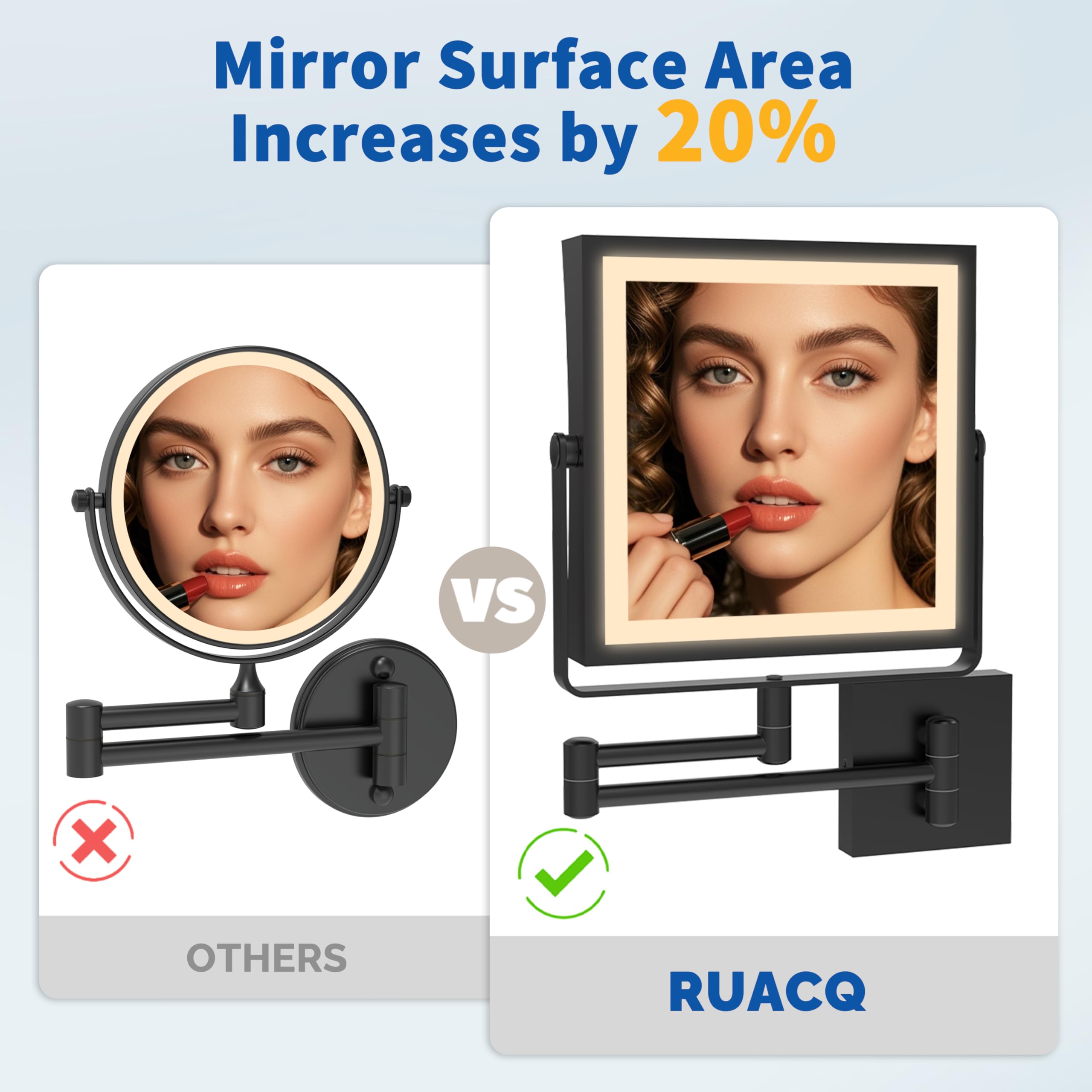 Ruacq square mirror close-up showing edge detail and increased reflective area for fewer blind spots