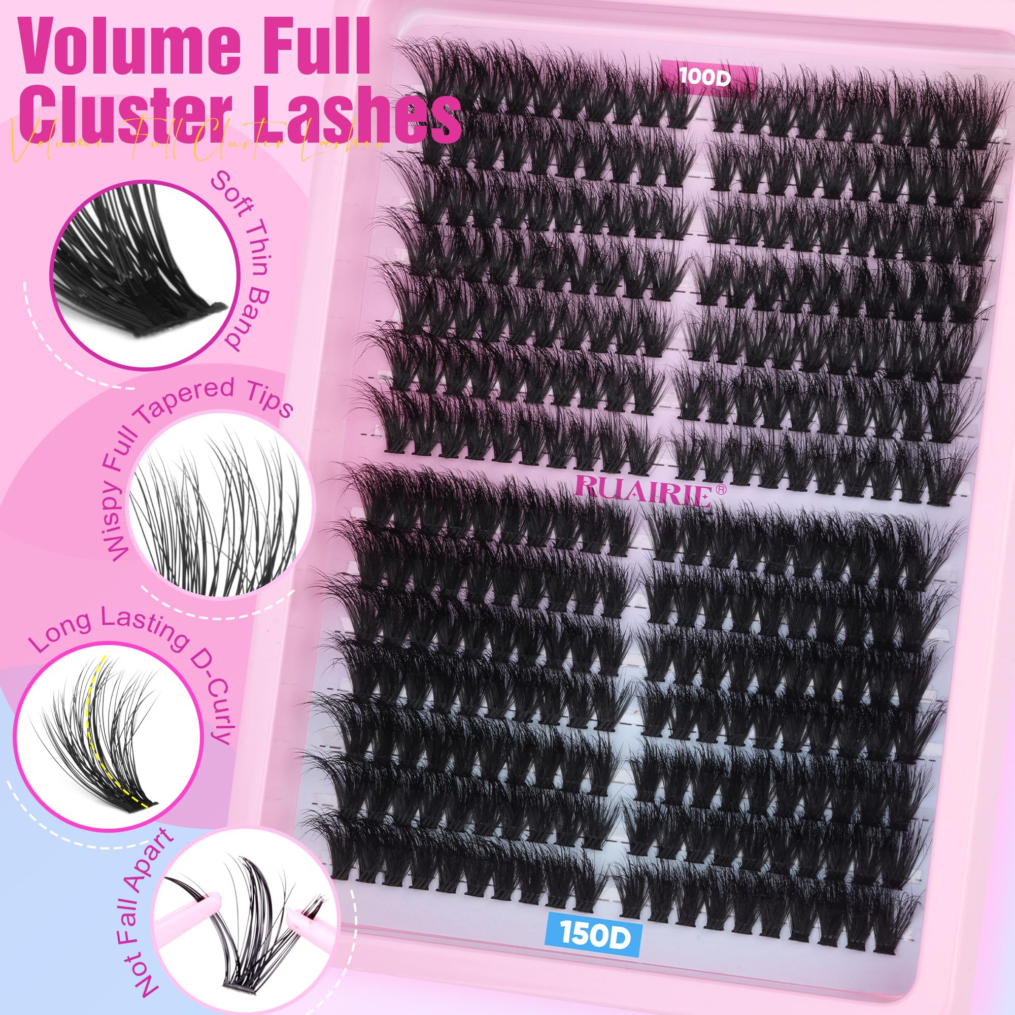 Ruairie eyelash clusters applied on model eye showing volume benefit: natural lift