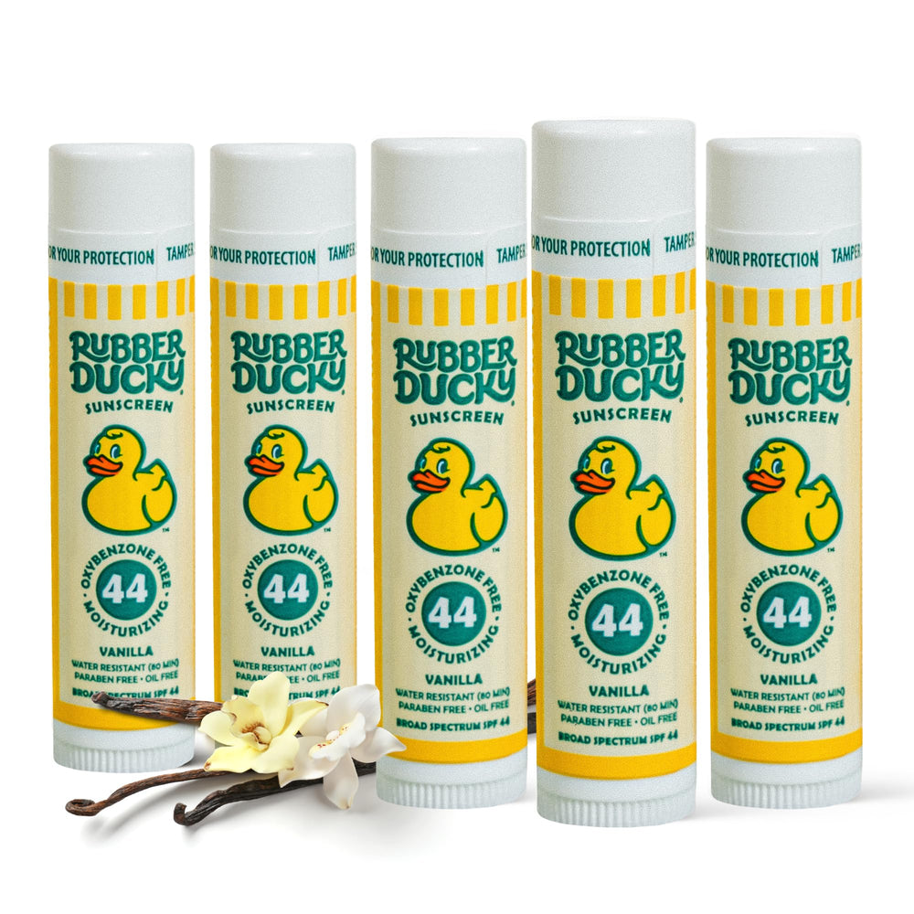 Rubber Ducky front tube showing SPF 44 protection and portability benefit