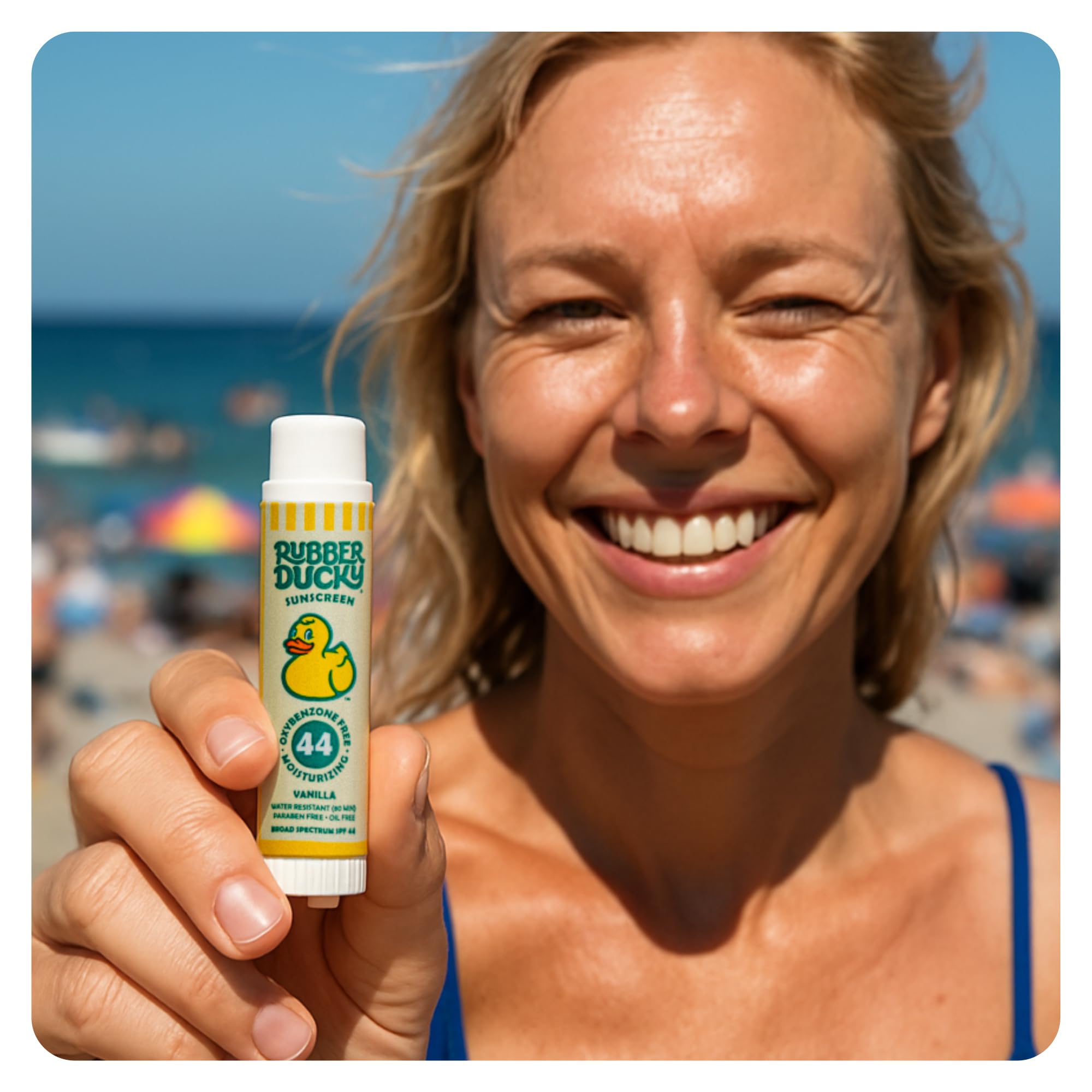 Rubber Ducky label close-up highlighting SPF and ingredient transparency benefit