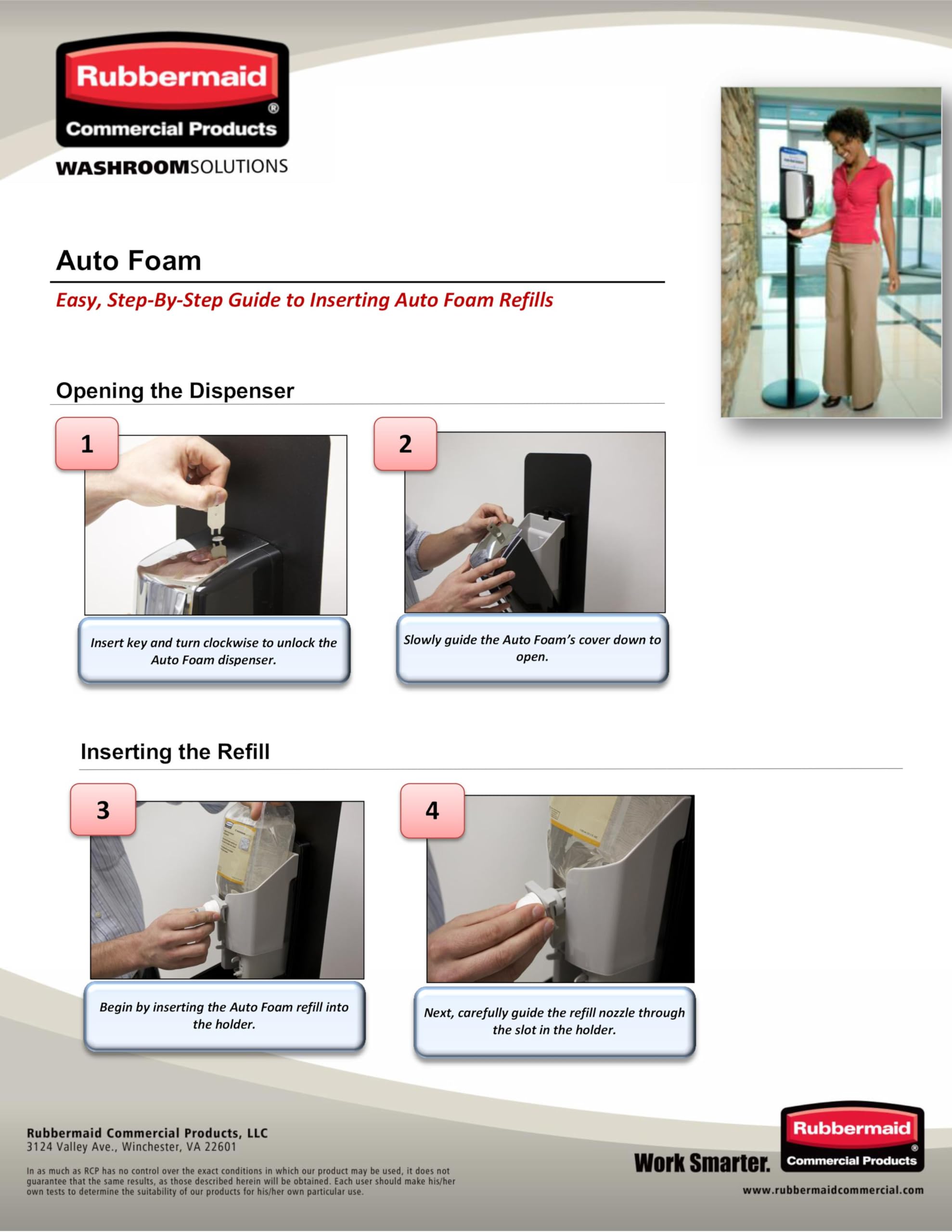 Rubbermaid refill nozzle close-up highlighting sealed hygienic design