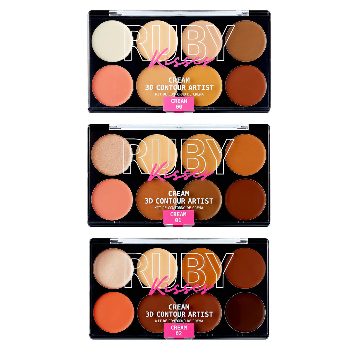 Ruby Kisses front packaging showing the three cream contour sticks for easy selection