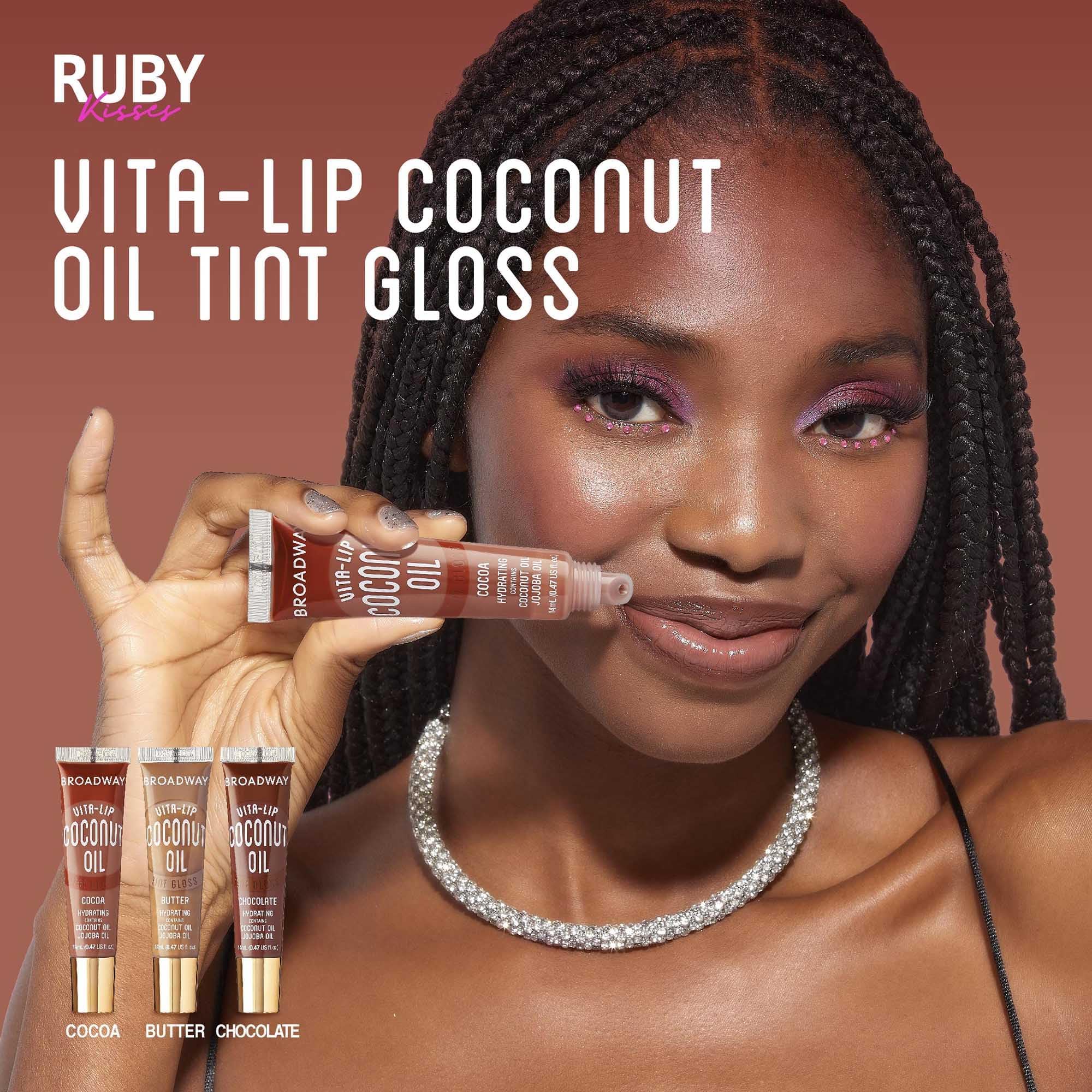 Ruby Kisses gloss applied on model for daytime look with comfortable hydration
