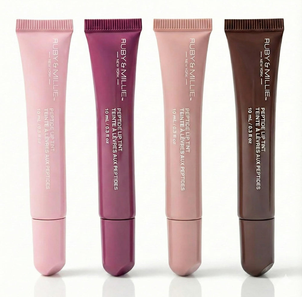 Ruby & Millie front packaging showing four tinted glosses and benefit of variety