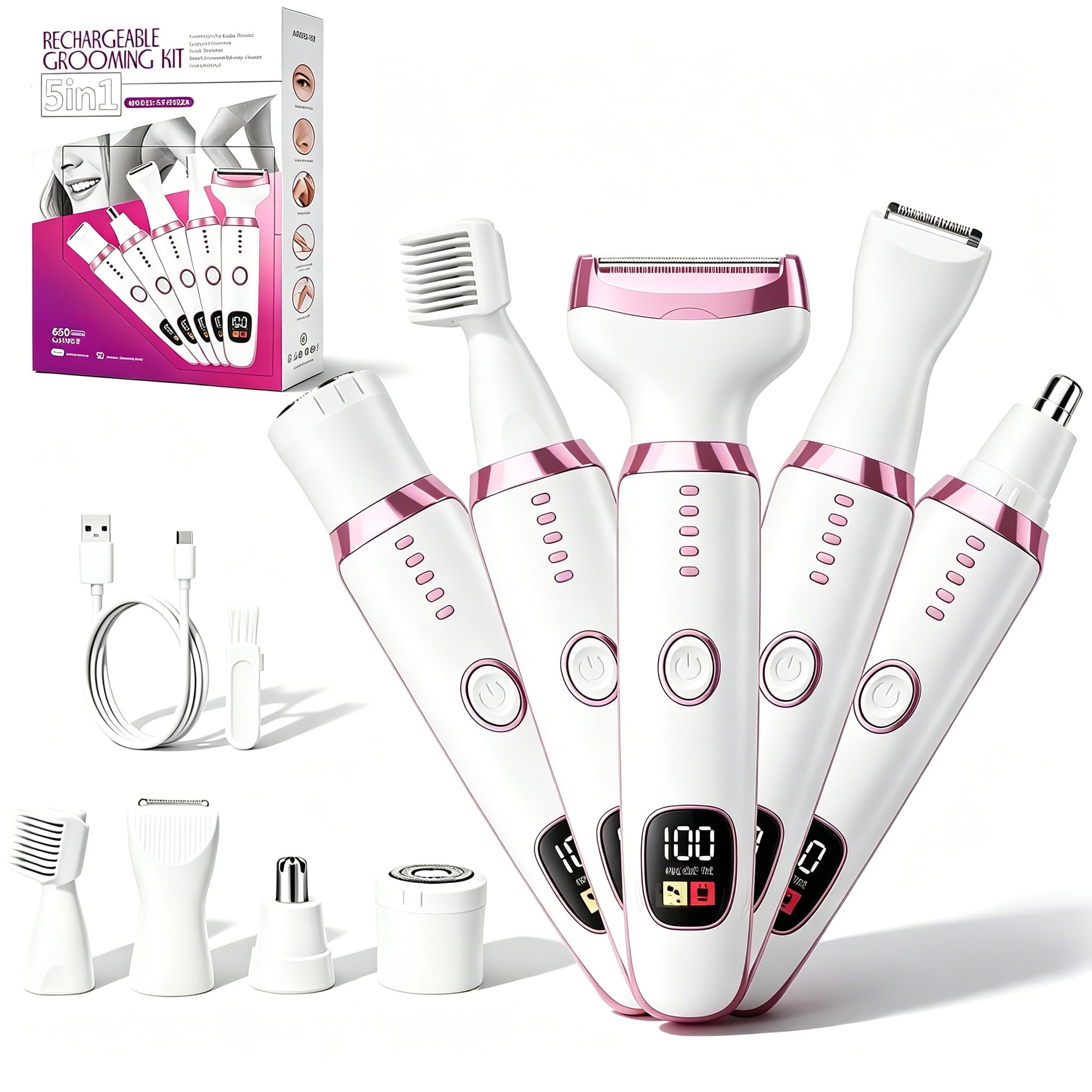 RUIM front view of shaver showing compact design and included heads for easy storage