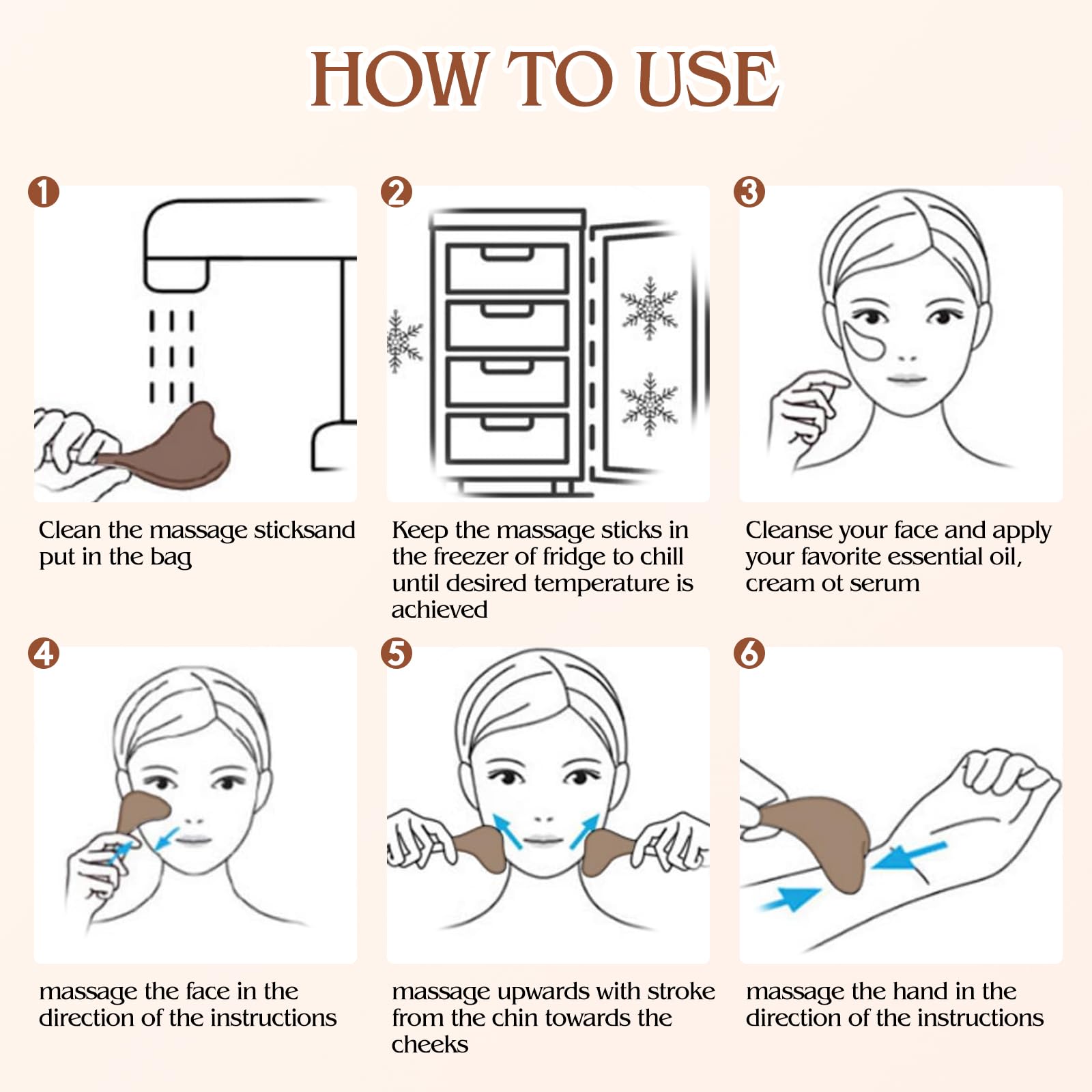 Running man cryo stick in use on cheek demonstrating massage strokes to reduce puffiness