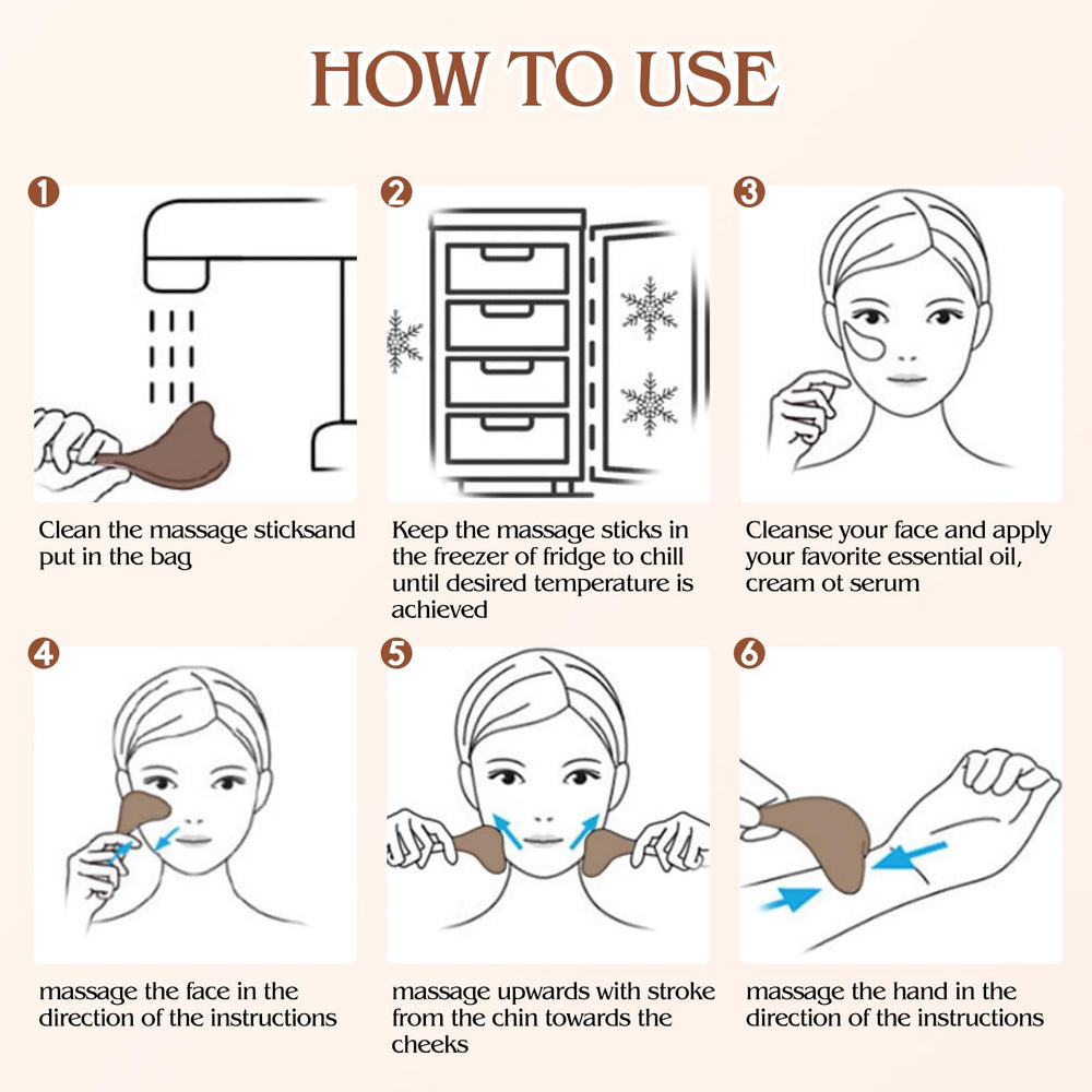 Running man cryo stick in use on cheek demonstrating massage strokes to reduce puffiness